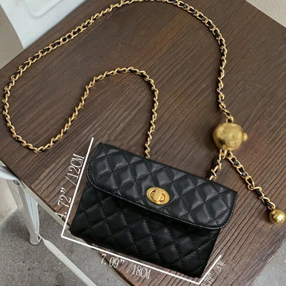 Black Fashionable Women's Rhombic Embroidery Detachable Chain Mini Shoulder Bag